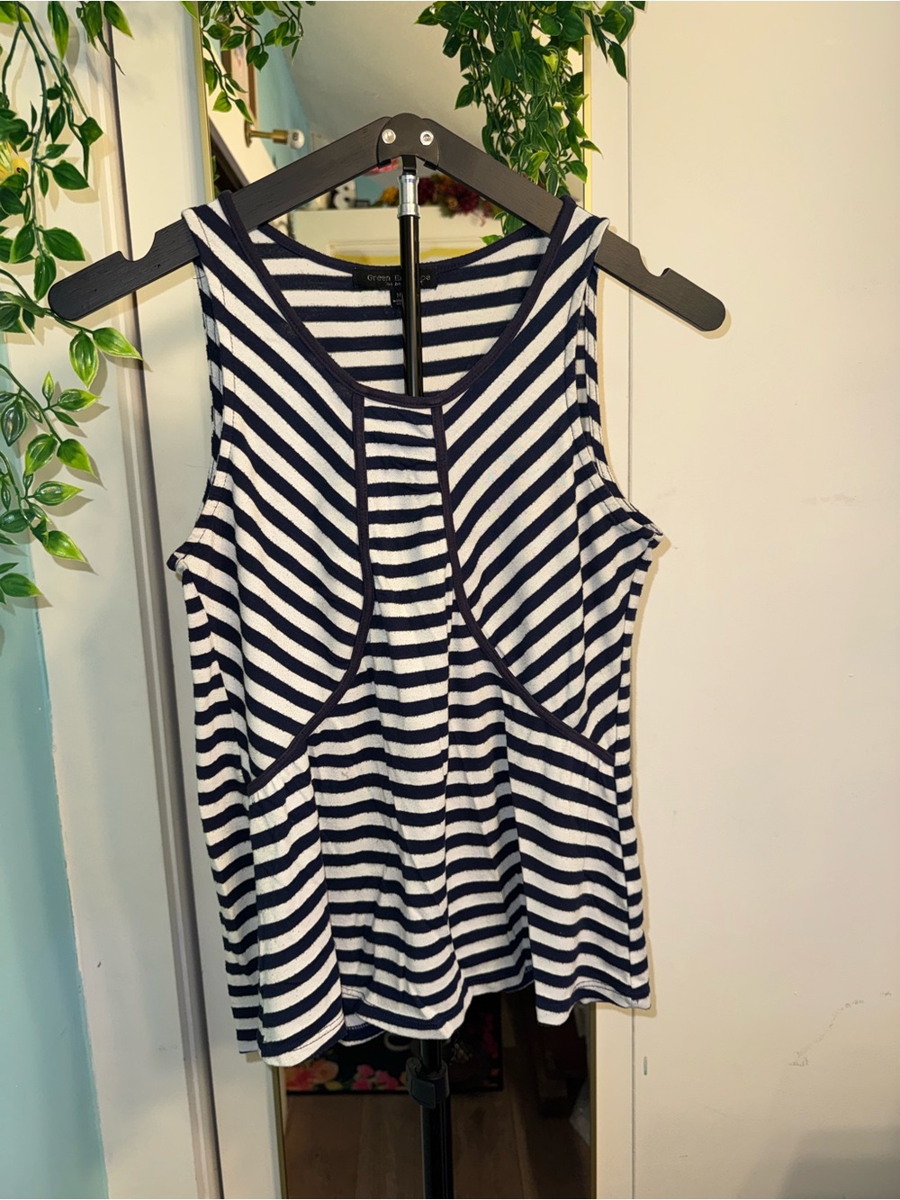 Green Envelope Los Angeles Striped Racerback Tank Top M Navy White